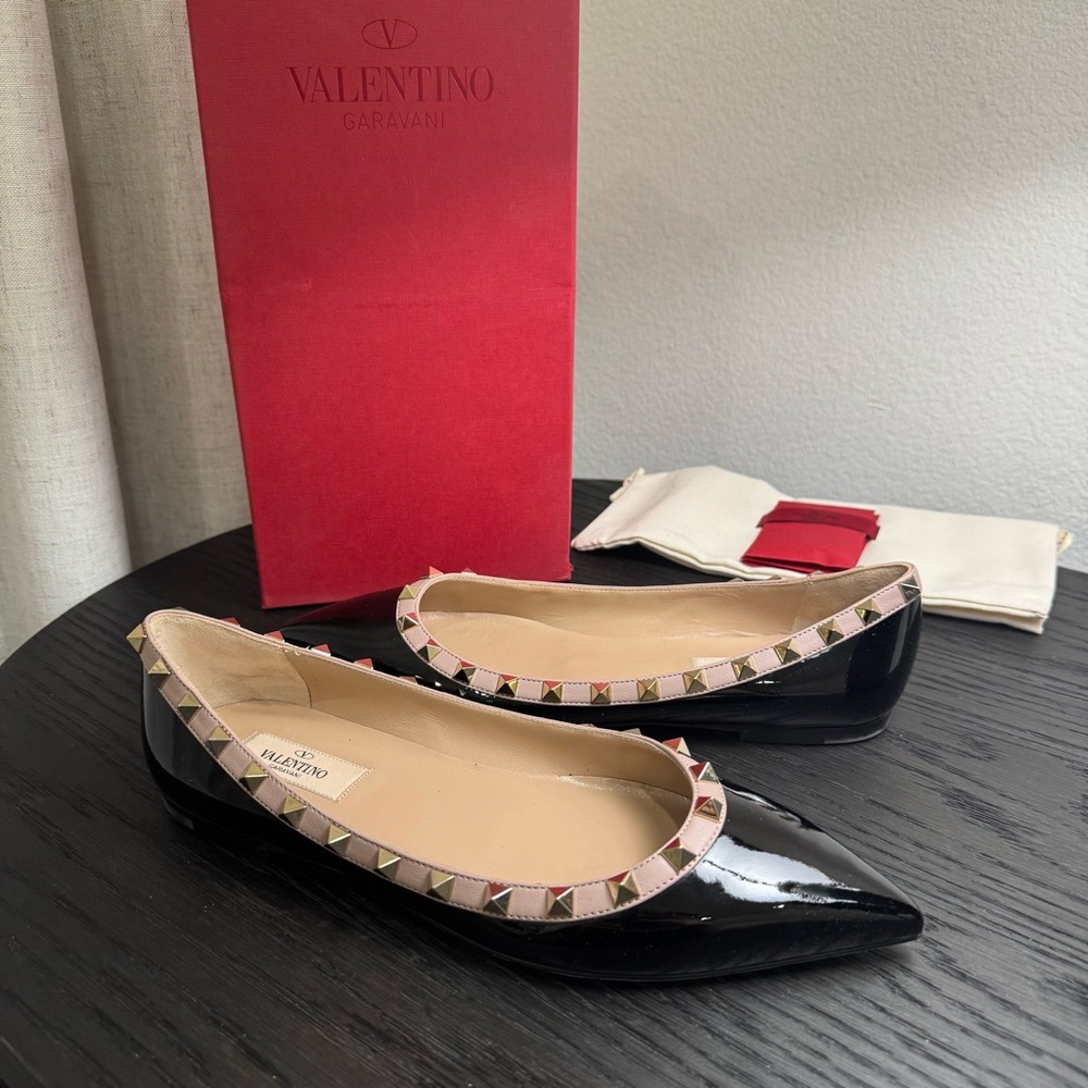 Valentino Garavani Rockstud Ballet Flats Patent Black 38 - Picture 2 of 11